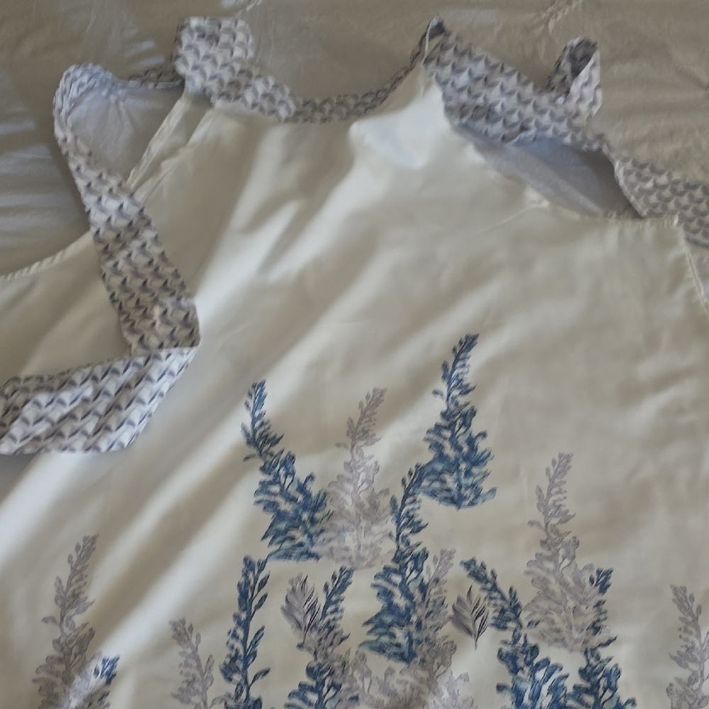 Floral Blouse with Blue and White Design